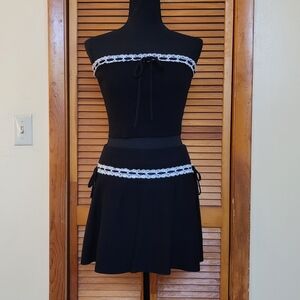 EUC Hersy Lacy Ribbon Knit Top With Matching Mini Skirt Size Medium